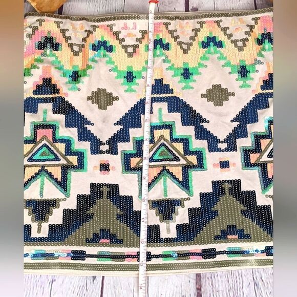 Express Aztec Sequin Embellished Fully Lined Mini Skirt - Picture 8 of 14